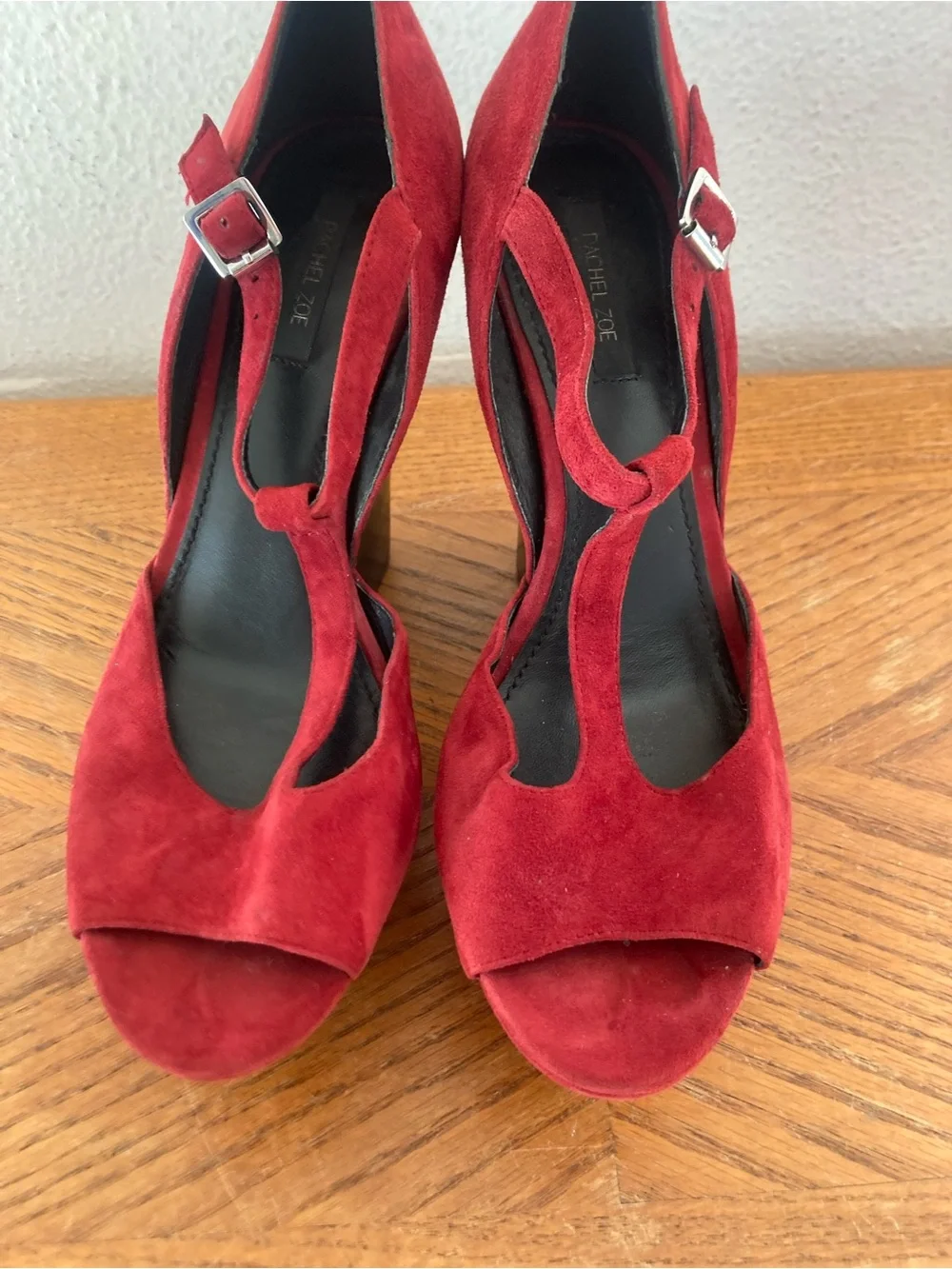 RACHEL ZOE Coquettish Red Suede Platform Wedge Heels 8.5M